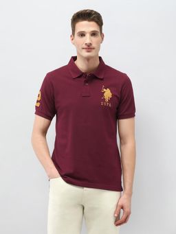U.S. POLO ASSN. - Red Solid Slim Fit Polo T-Shirt