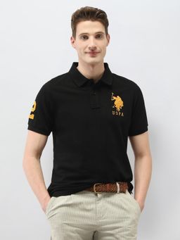 U.S. POLO ASSN. - Black Solid Slim Fit Polo T-Shirt
