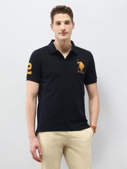 U.S. POLO ASSN. - Navy Blue Solid Slim Fit Polo T-Shirt