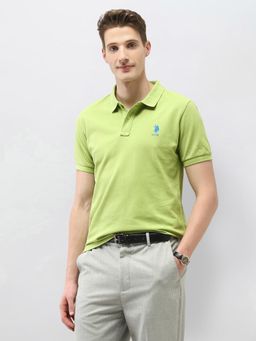 U.S. POLO ASSN. - Green Solid Slim Fit Polo T-Shirt
