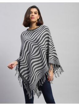 Monte Carlo - Womens Self Design Grey Round Neck Poncho
