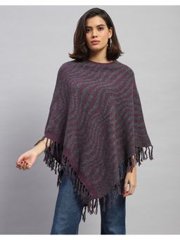 Monte Carlo - Womens Self Design Purple Round Neck Poncho