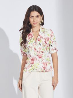 Latin Quarters - Women Green Short Sleeves Casual Printed Top