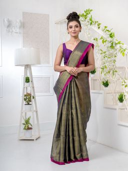 CHARUKRITI - Green Tissue Handwoven Soft Saree with Unstitched Blouse