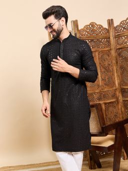 ETHNIC BAY - Men Black Straight Kurta