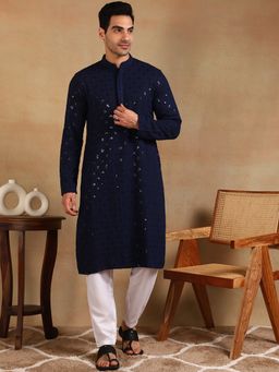 ETHNIC BAY - Men Blue Embroidered Straight Kurta