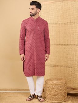 ETHNIC BAY - Men Red Embroidered Straight Kurta