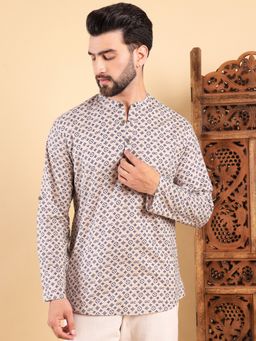 ETHNIC BAY - Men Beige Cotton Digital Print Printed Straight Kurta
