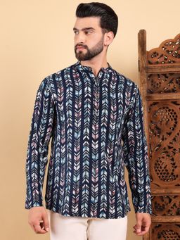 ETHNIC BAY - Men Blue Digital Print Printed Straight Kurta