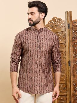 ETHNIC BAY - Men Brown Modal Printed Straight Kurta