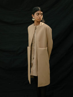 SOMYA GOYAL - Walnut Beige Open Front Overcoat