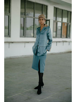 SOMYA GOYAL - Ocean Blue Satin Jacket