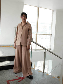 SOMYA GOYAL - Beige Blush Cotton Lines Shirt