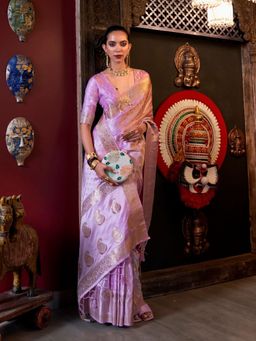 Odette - Lavender Satin Woven Tassels Saree with Unstitched Blouse