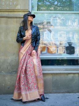 Odette - Multi-Color Satin Floral Printed Design Saree with Unstitched Blouse