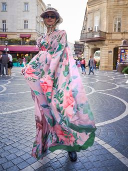 Odette - Light Peach Silk Blend Floral Printed Saree with Unstitched Blouse