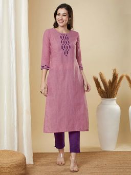 Kami Kubi - Pink Straight Cut Woven Cotton Kurta