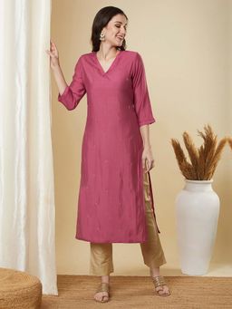 Kami Kubi - Pink Silk Blend Hand Mirror and Sequin Work Kurta