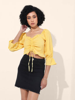 Freehand - Yellow Textured Crop Top