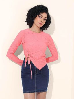Freehand - Pink Full Sleeves Asymmetric Top