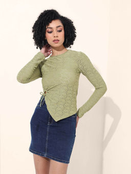 Freehand - Green Full Sleeves Asymmetric Top