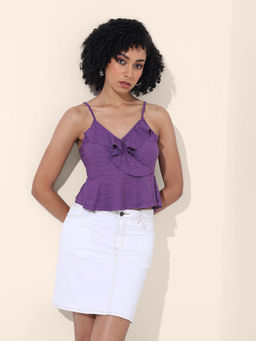 Freehand - Purple Spaghetti Strap Sleeveless Peplum Top