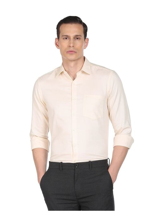 Buy Arrow Men Beige Dobby Weave Regular Fit Cotton Formal Shirt Online