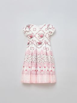 Blue Giraffe - Girls Pink Round Neck Regular Fit Party Wear A-Line Dress