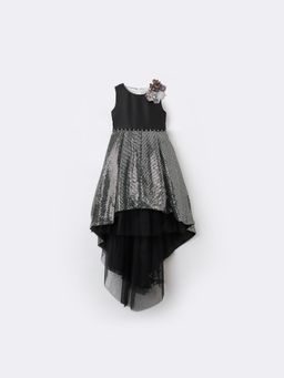 Blue Giraffe - Girls Black Round Neck Regular Fit Party Wear Dress