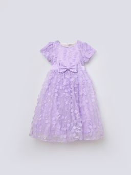 Blue Giraffe - Girls Purple Round Neck Regular Fit Party Wear Dress