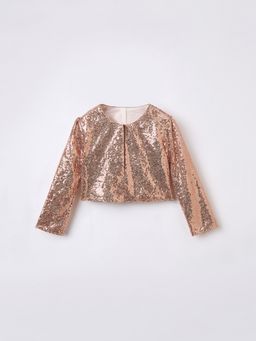 Blue Giraffe - Girls Gold Round Neck Regular Fit Party Wear Short Top