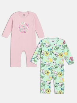 MINI KLUB - Multi-Color Baby Girls Round Neck Full Sleeve Knit Romper (Set of 2)