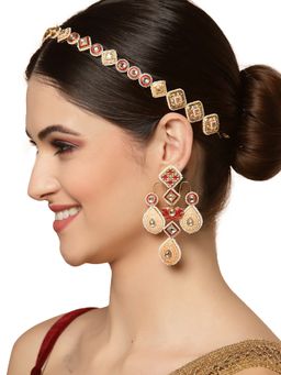 Dugran By Dugristyle - Pink and Red Drop Earring Kundan & Pearls