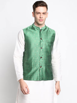 Devoiler - Men Green Printed Nehru Jacket