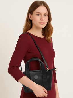 ESBEDA - Women Solid Black Classic Handbag with Detachable Strap (S)