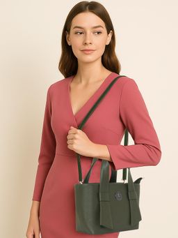 ESBEDA - Women Solid Green Classic Handbag with Detachable Strap (S)