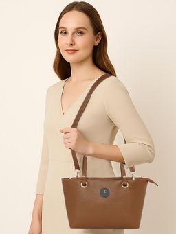 ESBEDA - Women Solid Tan Elegant Handbag with Detachable Strap (S)