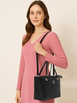 ESBEDA - Women Solid Black Elegant Handbag with Detachable Strap (S)