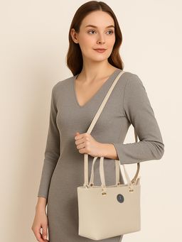 ESBEDA - Women Solid Beige Elegant Handbag with Detachable Strap (S)