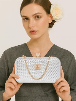 ESBEDA - Womens Silver Sparkle Luxe Clutch with Detachable Strap (S)