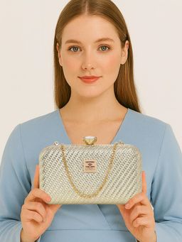 ESBEDA - Womens Gold Sparkle Luxe Clutch with Detachable Strap (S)