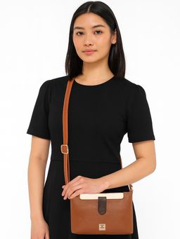 ESBEDA - Women Megan Colorblock Top Zip Sling Bag - Tan (S)