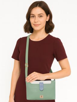 ESBEDA - Women Megan Colorblock Top Zip Sling Bag - Green (S)