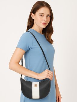ESBEDA - Women Crescent-Shaped Textured PU Sling Bag - Black (S)