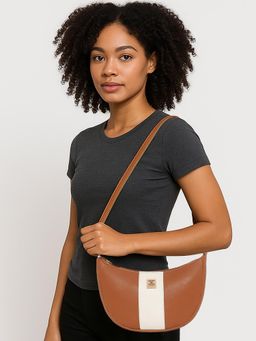 ESBEDA - Women Crescent-Shaped Textured PU Sling Bag - Tan (S)
