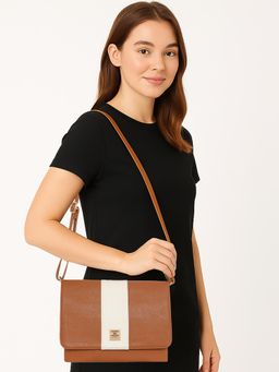 ESBEDA - Women Bobbie Colorblock Textured PU Flap Sling Bag - Tan (S)