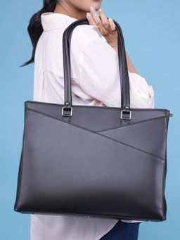 Horra - Vegan Leather 14 Inch Laptop Tote Bag For Women Office With Padded Laptop Compartment - Black