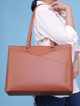 Horra - Vegan Leather 14 Inch Laptop Tote Bag For Women Office With Padded Laptop Compartment - Tan