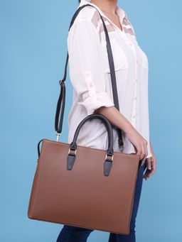 Horra - Vegan Leather 14 Inch Laptop Tote Bag For Women Office With Padded Compartment - Brown