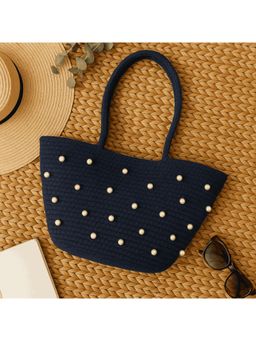 TEXTILE AND BEYOND - Textured Crochet Bucket Bag - Blue